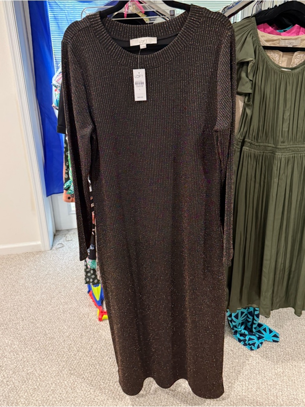 LOFT Black Shimmer Long-Sleeve Knit Dress